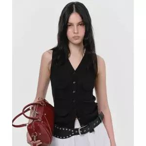 매장정품 SUNBURNPROJECT MULTI POCKET CROP KNIT VEST, BLACK