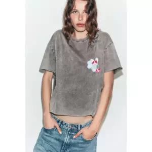 ZARA 자라 앙헬라 바체르 페이크 워싱 티셔츠 - 콜 그레이 3945133