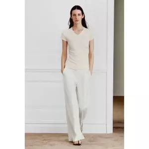 ZARA 자라 린넨 드레이프 티셔츠 - 크림 3945124
