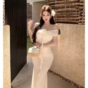 율랑팡 여성용 원피스 스커트 망사 롱 프렌치 여름용 일자넥 슬림 힙업 HO2