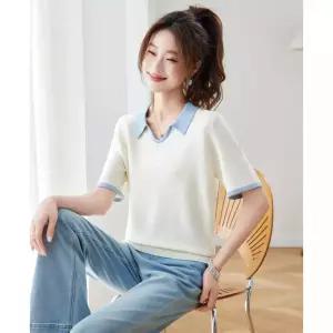 밴널스샵 여자 니트 여름 스웨터 터틀넥 티 상의 얇은 셔츠 반팔 쿨링 HO2
