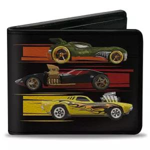 Buckle-Down Mattel 지갑, Bifold, Hot Wheels Six Sportscar Profiles 블랙 멀티 컬러, 비건 가죽