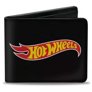 Buckle-Down Mattel 지갑, Bifold, Hot Wheels 클래식 플레임 로고 블랙 레드 옐로우, 비건 가죽