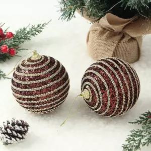[도토로] 초코브라운 글리터 장식볼 2p세트(10cm) (가로줄무늬)