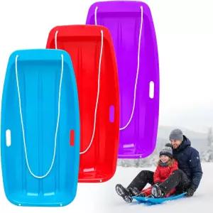 눈썰매 및 3PCS 최대 2인용 플라스틱 토보간 당김 로프와 손잡이 겨울 스키 야외 썰매용 35인치 선물