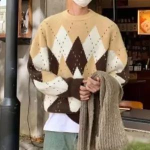 [다잇템] 남성 다이아 콘트라스트 빅사이즈 패턴 색상 니트24637586588872