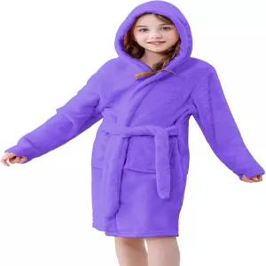 QZHDUAO 소녀 플리스 후드 로브 부드럽고 퍼지한 목욕 가운 슬립웨어 42세