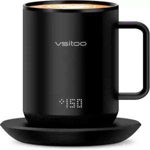 Vsitoo S3 2oz 가열 머그 온도 조절 스마트 머그잔과 워머 에스프레소 자동 감지 AI로 2050°F 핸즈프리