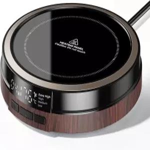 책상용 커피 머그 워머 스마트 디스플레이 50W 고속 난방 컵 4 템프 및 2시간 머 차 우유 자동 차단 우드