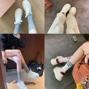 여친 흰색 클래식한 둥근코 스트랩 소가죽 슈즈 키높이 하이탑 ST5