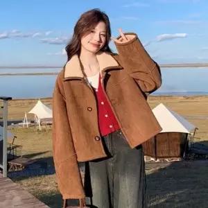 친절한탄씨 리버시블 양털 무스탕 점퍼 숏 코트 양면 덤블 재킷 아우터 반코트 양면 코트 기모 재킷