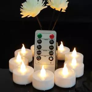 크리스마스 결혼식 홈 데코(따뜻한 화이트 24팩)를 위한 Jialine 리모컨이 있는 머 사실적인 깜빡임 티