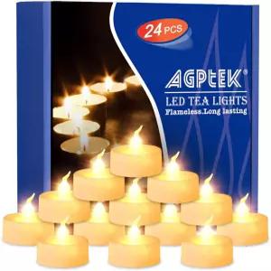 AGPTEK 머 깜빡이는 티 라이트 24팩 LED 캔들과 배터리로 작동하는 없는 결혼식 홀리데이 파티 홈