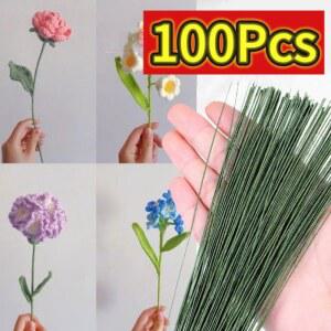 100PC 인공 그린 줄기 와이어 크리스마스 재료 신부 결혼식 축하 꽃병 꽃다발