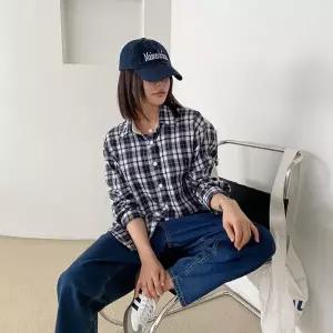 [하프클럽/]여성 카라 코듀로이 격자 콘트라스트 셔츠 남방 골덴