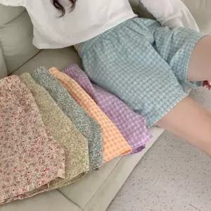 [하프클럽/]체크 반바지 플라워 면 파자마 꽃 여성 사각팬티 잠옷