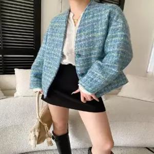 M1 여사친 울 코트 프렌치 트위드 랩 초봄 러블리 브이넥 하프코트 JEN1