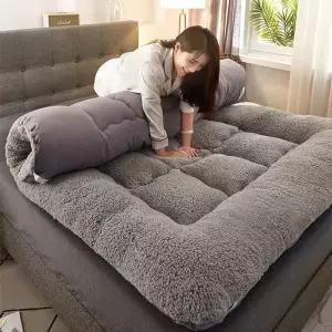 양털토퍼 두꺼운 발열토퍼 자가발열 웜매트 벨벳 90x190cm 침대 그레이