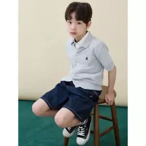빈폴 키즈 솔솔니트 반소매 면 플레인 T칼라 가디건 그레이 BI645AU023 402117