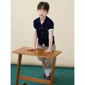빈폴 키즈 솔솔니트 반소매 면 플레인 T칼라 가디건 네이비 BI645AU02R 402118