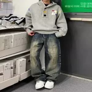 남성용 그레이 니트 빈티지 코트 커플 데이트룩 스웨터 후드집업 점퍼 맨투맨 후드 자수 인기1