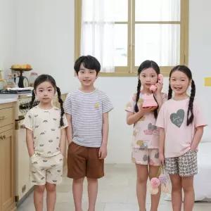 삐삐롱 남아 여아 키즈 초등학생 반팔 반바지 여름 내의 실내복 에어 메쉬 스판 5부 상하복