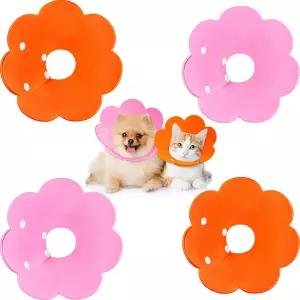 고양이 목걸이 콘 꽃 모양 애완동물 물림 방지 치유 안전 엘리자베스 시대 목 E 칼라 조절 가능한 부드러운