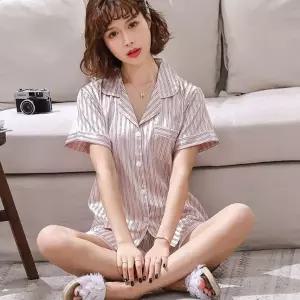 [하프클럽/]광택 반팔 남성 여성 잠옷 부부 커플 신혼부부 세트