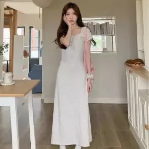 [하프클럽/]레이스 프릴 카라 롱 드레스 여자 원피스