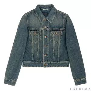 [생로랑][SAINT LAURENT] 생로랑 빈티지 워싱 크롭 데님 자켓 695196-YC868-4255