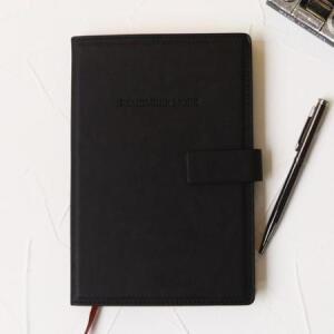 비오파파 회사 업무 용 가죽 A5 양장 다이어리 노트, 블랙 one option