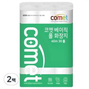 코멧 베이직 2겹 롤화장지 40m, 30개입, 2개 one option