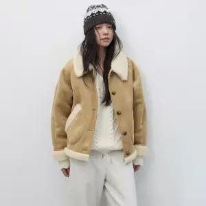 WOMAN 시어링 카라 무스탕 코트 [BEIGE] / WBE4L10525