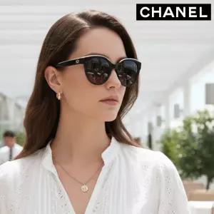 CHANEL 샤넬 레터링 베이지 선글라스 CH5414 C5343 54mm 블랙 버터플라이 뿔테 명품 패션 선글라스