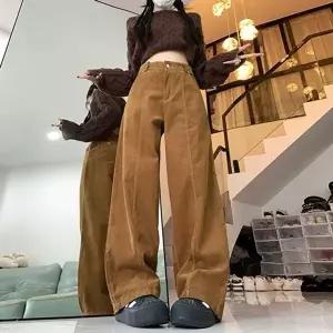 /르뚜앙 뭉클 봄 가을 겨울 코듀로이 와이드 팬츠 골덴 하이웨스트 루즈핏 통바지 데일리룩 브라운 830160