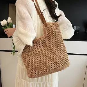 [하프클럽/]여성용 여름 데일리 라탄 숄더백 바캉스 비치 토트백