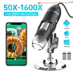 2026년형 새로운 1600X USB 현미경 HD 납땜 (8개 LED 포함) 안드로이드 맥 윈도우 호환 (X4)