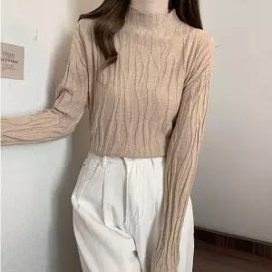 F007578_부드러운 물결 반목니트 루즈핏 터틀 니트티셔츠