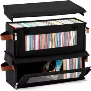 창문이 보이는 Windyun 2팩 CD 보관함 15.7 x 6.5 6.1 인치 60-74 개의 전체 보석 케이스 전면 지퍼가 있는