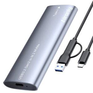 도구가 필요 없는 M.2 NVMe 인클로저 10Gbps USB 3.2 2세대 외장 SSD 케이스UASP 포함 - 2230 / 2242 2260 2280 PCIeMBM 키 지원 드라이브용 알루미늄 포터블 어댑터 C to A 케이블