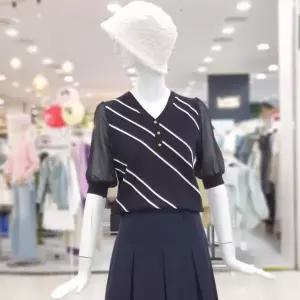 [하프클럽/에이비에프지]abfz sh06 브이넥 시스루 소매 반팔 니트 SLBNZ2W35D