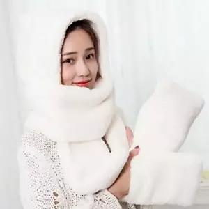 따뜻한 밍크 후드 장갑 목도리 머플러 여자 후드 목도리 겨울-WFNUSQ1