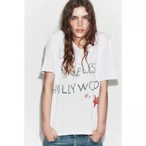 ZARA 텍스트 디스트로이드 티셔츠 - 화이트 423921