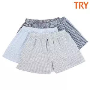 try 남자 트렁크 4매 세트 체크 남성 팬티 사각 여름 쿨 시어서커 스판 밴드 속옷 TMT04