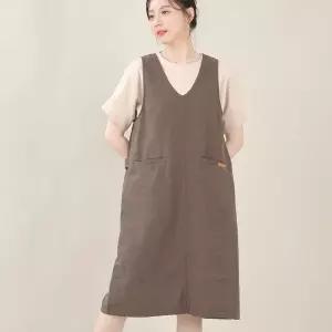 애비뉴투지 엄마옷 린넨 브이 여성 여름 주머니 민소매 조끼 롱 캐쥬얼 원피스 K06