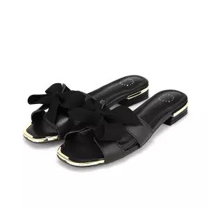 바바라 소가죽 나비 리본장식 여성 플랫 샌들 2cm_BBH365