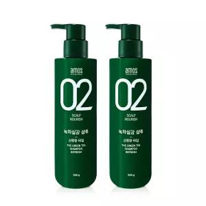 아모스 녹차실감 샴푸액 지성타입 500ml 2개