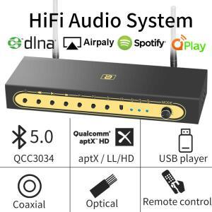 와이파이 네트워크 뮤직 박스 aptXHD bluetooth 오디오 수신기, Airplay Spotify DLNA NAS 광 동축 AUX 변