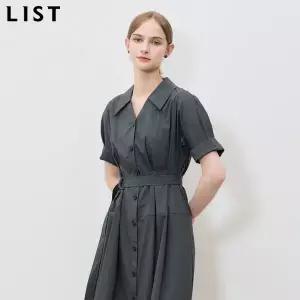 [리스트(LIST)] 지적인 개더 퍼프 셔츠 원피스 (택가격: 378000원)