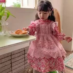 팜므 여아 유아 봄가을 잔꽃 핑크 쓰리피스